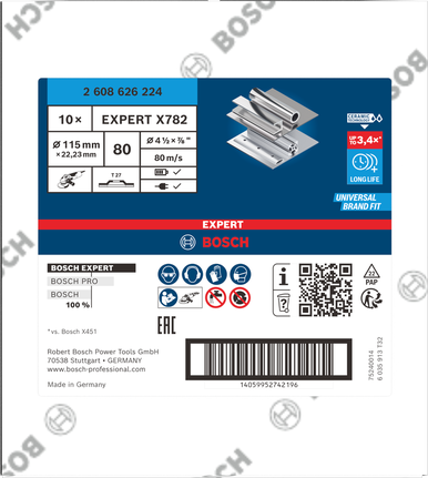 Lamelový kotouč Bosch EXPERT X782 115 mm G80 pro broušení kovů.